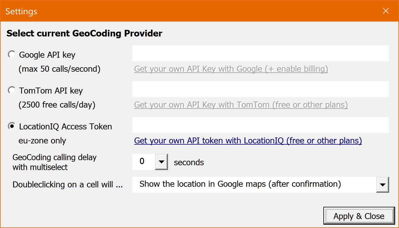 Settings: Google API key